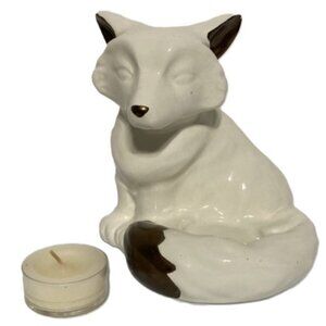 White Ceramic FOX Bronze Accents Candle Holder BETTER HOMES AND GARDENS 5 inches